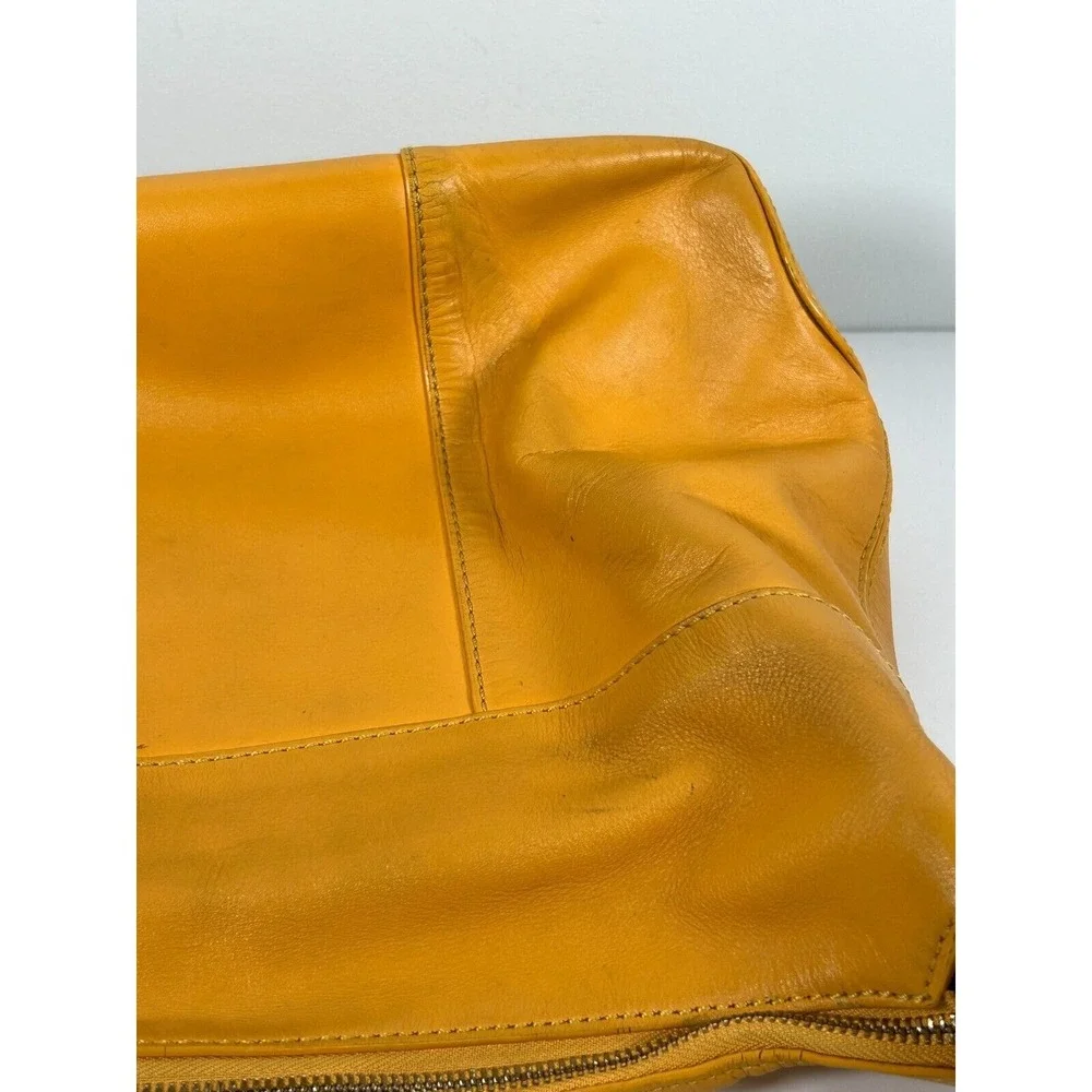 Vintage Kate‎ Spade Yellow Leather Flap Front Hobo Shoulder Handbag Size Small